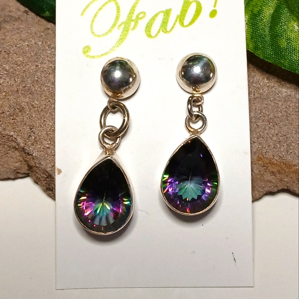 Multicolored Mystic Topaz and Sterling Teardrop Pear Post Earrings